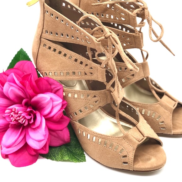 X•Appeal Camel Colored Suede Cage Heels size 10 - Picture 2 of 14